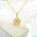 1.04 ctw Chrome Diopside and White Zircon Enamel Pendant in Yellow Gold Plated 925 Sterling Silver