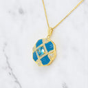 1.40 ctw Blue Topaz and Diamond Enamel Pendant in 14kt Yellow Gold