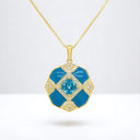 1.40 ctw Blue Topaz and Diamond Enamel Pendant in 14kt Yellow Gold