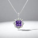 2.80 ctw Princess Cut Amethyst and Diamond Pendant in 14kt White Gold