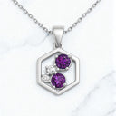 Round Gemstone and White Zircon Petite Hexagon Pendant in 925 Sterling Silver