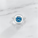 Cushion Cut Blue Topaz and White Enamel Ring in 925 Sterling Silver