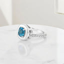 Cushion Cut Blue Topaz and White Enamel Ring in 925 Sterling Silver