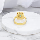 Cushion Cut Blue Topaz and White Enamel Ring in 22kt Yellow Gold Plated 925 Sterling Silver