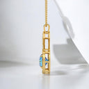 Cushion Cut Blue Topaz and White Enamel Pendant in 18kt Yellow Gold Plated 925 Sterling Silver