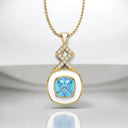 Cushion Cut Blue Topaz and White Enamel Pendant in 18kt Yellow Gold Plated 925 Sterling Silver