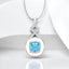 Cushion Cut Blue Topaz and White Enamel Pendant in 925 Sterling Silver