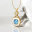 Cushion Cut Blue Topaz and White Enamel Pendant in 18kt Yellow Gold Plated 925 Sterling Silver