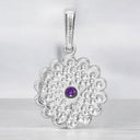 Round Amethyst and Purple Enamel Flower Pendant in 925 Sterling Silver