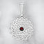 Round Garnet and White Enamel Flower Pendant in 925 Sterling Silver