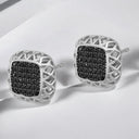 Pavé Black Spinel Square Shaped Earrings in 925 Sterling Silver