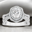 1.72 ctw Oval Lab Grown Diamond Split Shank Halo Engagement Ring in 14kt White Gold