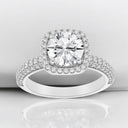 3.13 ctw Round Lab Grown Diamond Halo and Pavé Engagement Ring in 14kt White Gold