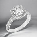 3.13 ctw Round Lab Grown Diamond Halo and Pavé Engagement Ring in 14kt White Gold