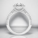 3.13 ctw Round Lab Grown Diamond Halo and Pavé Engagement Ring in 14kt White Gold