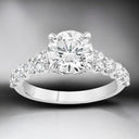 Anillo de compromiso con punta compartida de diamantes cultivados en laboratorio redondos de 2,88 quilates en oro blanco de 14 quilates