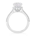 Anillo de compromiso con halo oculto de diamantes cultivados en laboratorio redondos de 3,04 quilates en oro blanco de 14 quilates