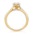 Anillo de compromiso con vástago dividido de diamantes cultivados en laboratorio en forma de pera de 2,53 quilates en oro amarillo de 14 quilates