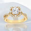 2.08 ctw Cushion Cut Lab Grown Diamond Halo Engagement Ring in 14kt Yellow Gold
