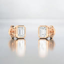 Bezel Set Emerald Cut Lab Grown Diamond Stud Earrings in 14kt Rose Gold
