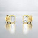 Bezel Set Emerald Cut Lab Grown Diamond Stud Earrings in 14kt Yellow Gold