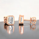 Bezel Set Emerald Cut Lab Grown Diamond Stud Earrings in 14kt Rose Gold