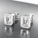 Bezel Set Emerald Cut Lab Grown Diamond Stud Earrings in 14kt White Gold