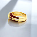 Princess Cut Garnet and Lab Diamond Red Enamel Ring in 18kt Yellow Gold Plated 925 Sterling Silver