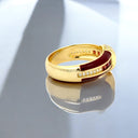 Princess Cut Garnet and Lab Diamond Red Enamel Ring in 18kt Yellow Gold Plated 925 Sterling Silver