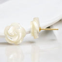 10 mm White Mother of Pearl Flower Stud Earrings in 14kt Yellow Gold