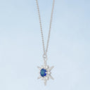Blue Sapphire and Diamond Star Pendant in 14kt White Gold