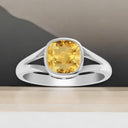 Bezel Set Cushion Cut Citrine Split Shank Ring in 925 Sterling Silver