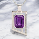 Emerald Cut Amethyst and White Zircon Asymmetrical Pendant in 925 Sterling Silver