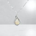 Pear-Shaped Opal and Diamond Pendant in 925 Sterling Silver