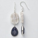 Wavy Gray Agate and Lapis Dangle Earrings in 925 Sterling Silver