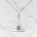 Amethyst and Diamond Triangular White Enamel Pendant in 14kt White Gold