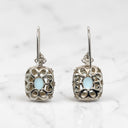 Blue Topaz and Diamond Sandblasted Finish Dangle Earrings in 14kt White Gold