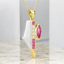 Marquise Pink Sapphire and Diamond Pendant in 14kt Yellow and White Gold