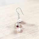 White Cultured Pearl and Garnet Earrings in 925 Sterling Silver