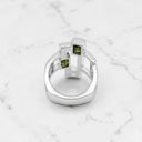 Green Tourmaline and Lab Created Diamond Geometric Deco Ring in 925 Sterling Silver