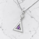 Amethyst and Diamond Triangular White Enamel Pendant in 14kt White Gold